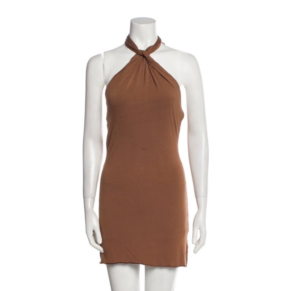 Alice and Olivia brown halter mini dress
